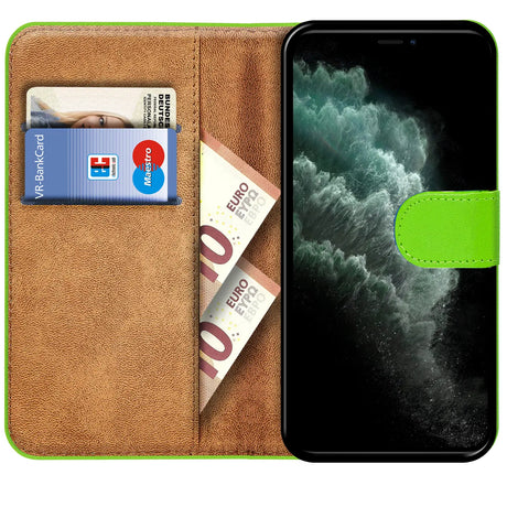 iPhone 11 Pro Max Klapphülle in Grün mit Kartenfächern und Schutz