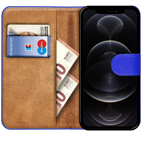 iPhone 12 / 12 Pro Klapphülle in Blau mit Kartenfächern und Schutz