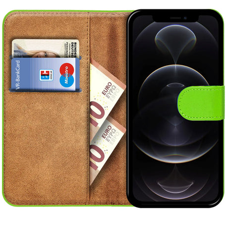 iPhone 12 / 12 Pro Klapphülle in Grün mit Kartenfächern und Schutz