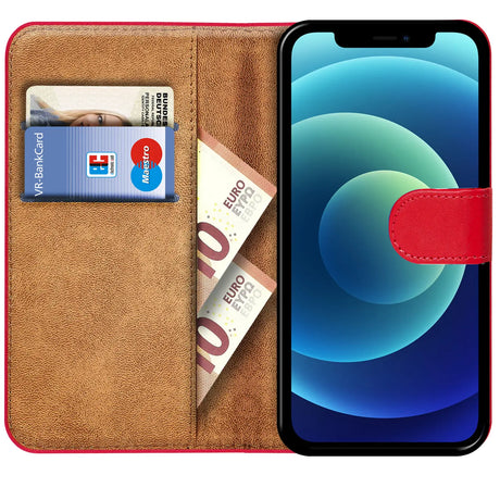 iPhone 12 Mini Klapphülle in Rot mit Kartenfächern und Schutz