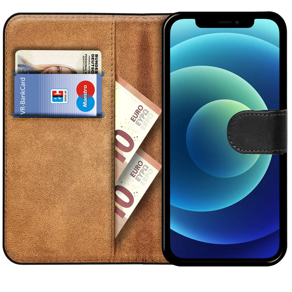 iPhone 12 Mini Klapphülle in Schwarz mit Kartenfächern und Schutz