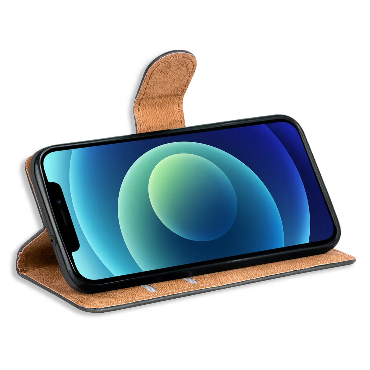 iPhone 12 Mini Klapphülle in Schwarz mit Kartenfächern und Schutz