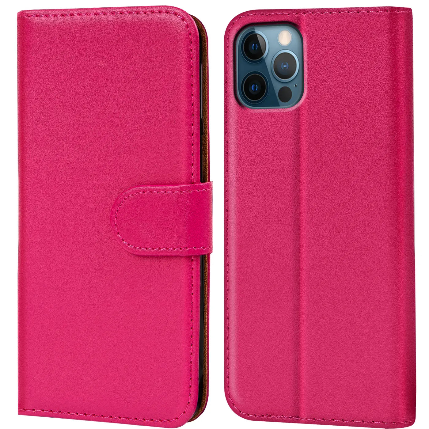 Pink Kunstleder-Klapphülle mit Kartenfächern, iPhone 12 / 12 Pro, Frontalansicht