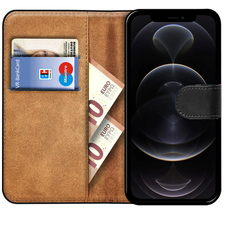 iPhone 12 Pro Max Klapphülle in Schwarz mit Kartenfächern und Schutz