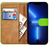 iPhone 13 Pro Klapphülle in Grün mit Kartenfächern und Schutz