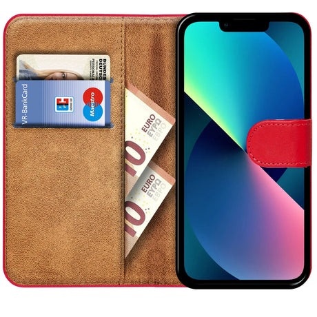 iPhone 14 Plus Klapphülle in Rot mit Kartenfächern und Schutz