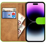 iPhone 14 Pro Max Klapphülle in Grün mit Kartenfächern und Schutz