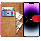 iPhone 14 Pro Klapphülle in Rot mit Kartenfächern und Schutz