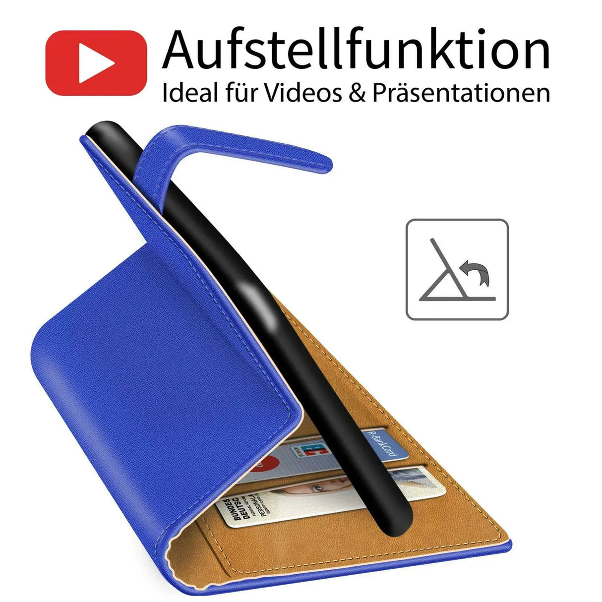 iPhone 15 Klapphülle in Blau mit Kartenfächern und Schutz