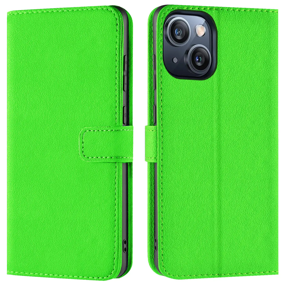 iPhone 15 Klapphülle in Grün mit Kartenfächern und Schutz