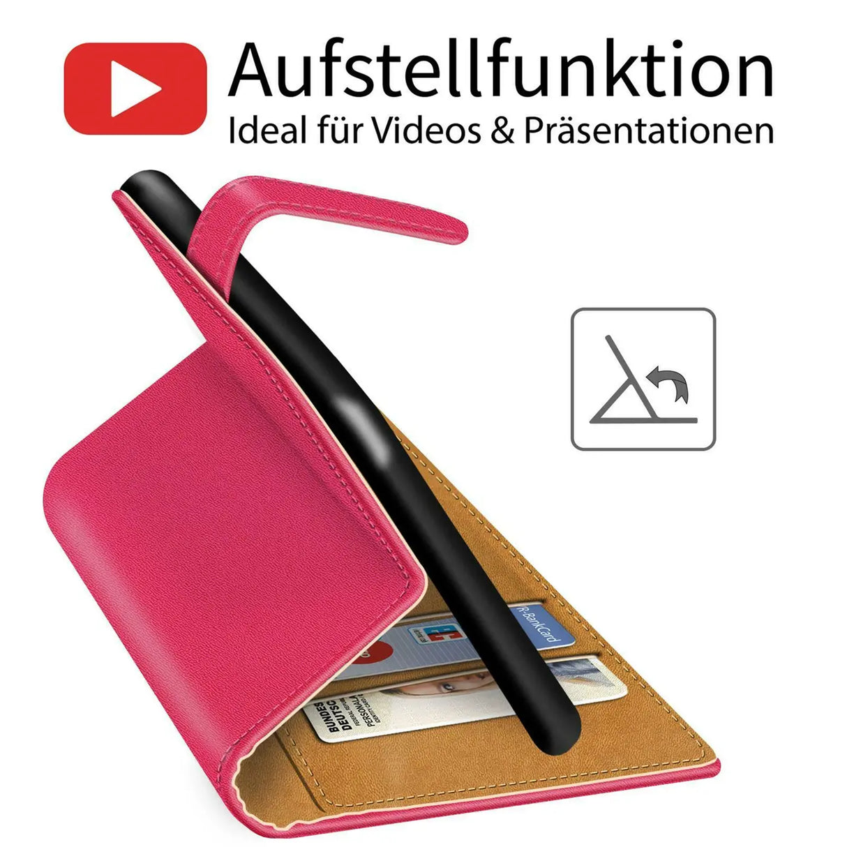 iPhone 15 Klapphülle in Pink mit Kartenfächern und Schutz