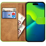 iPhone 15 Plus Klapphülle in Grün mit Kartenfächern und Schutz