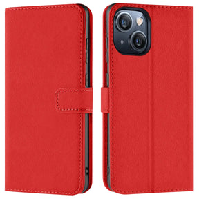 iPhone 15 Plus Klapphülle in Rot mit Kartenfächern und Schutz