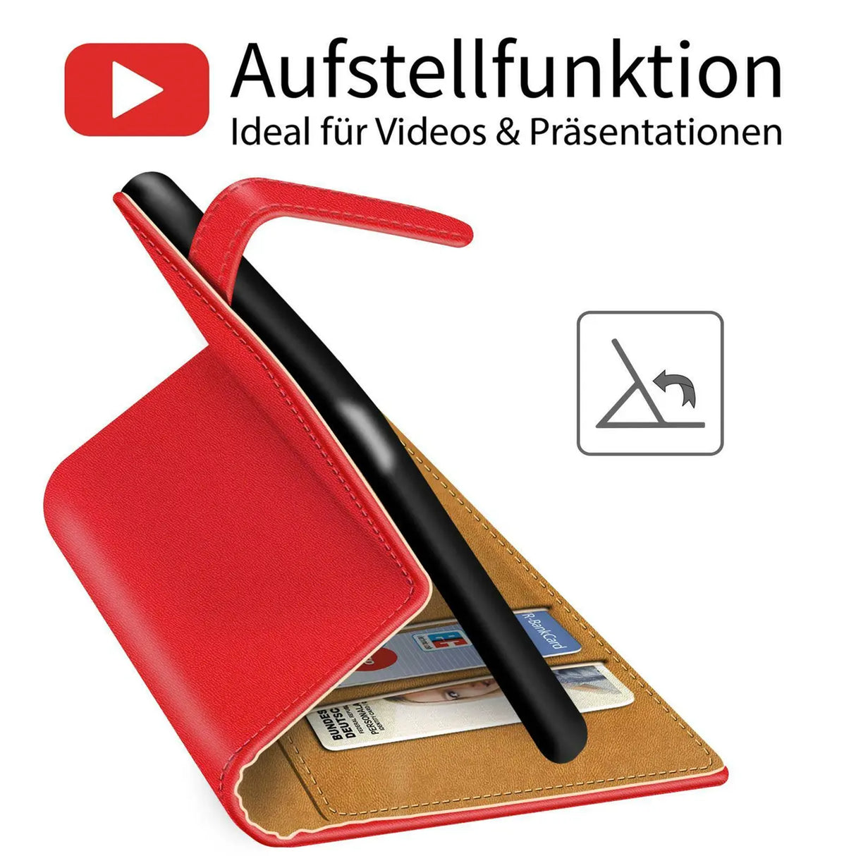 iPhone 15 Klapphülle in Rot mit Kartenfächern und Schutz