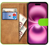 iPhone 16 Plus Klapphülle in Grün mit Kartenfächern und Schutz