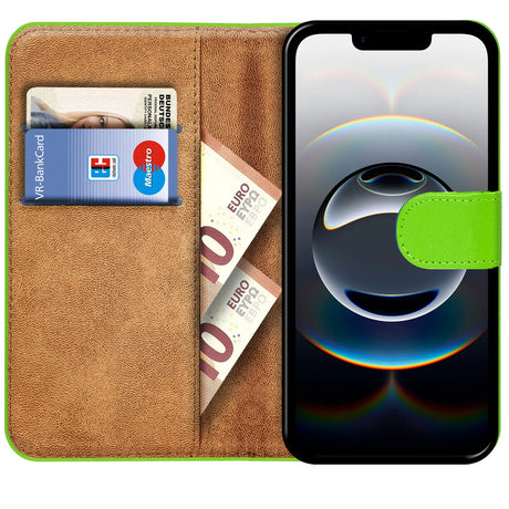 Apple iPhone 16e Klapphülle in Grün mit Kartenfächern und Schutz