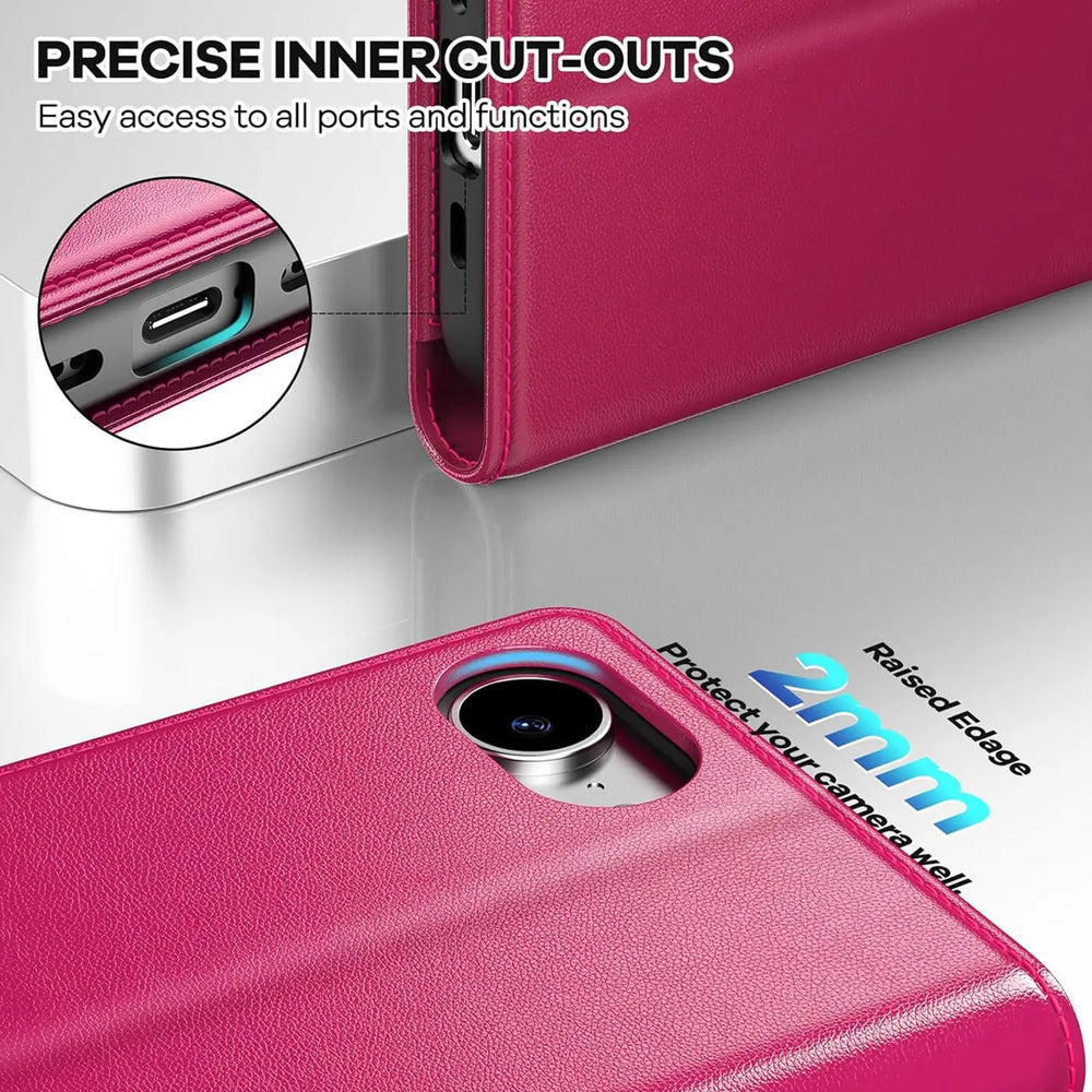 Apple iPhone 16e Klapphülle in Pink mit Kartenfächern und Schutz