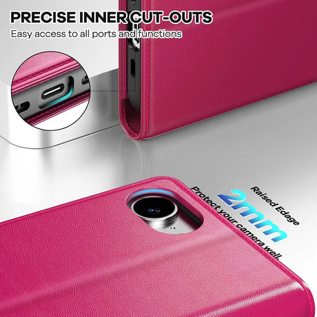 Apple iPhone 16e Klapphülle in Pink mit Kartenfächern und Schutz