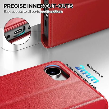 Apple iPhone 16e Klapphülle in Rot mit Kartenfächern und Schutz