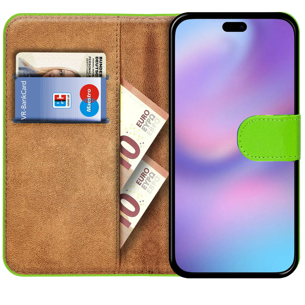 Apple iPhone 17 Pro Max Klapphülle in Grün mit Kartenfächern und Schutz