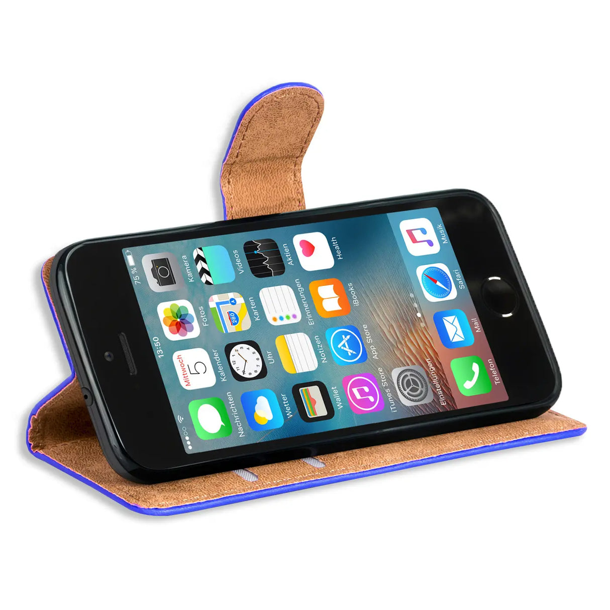 iPhone 5 / 5S / SE Klapphülle in Blau mit Kartenfächern und Schutz