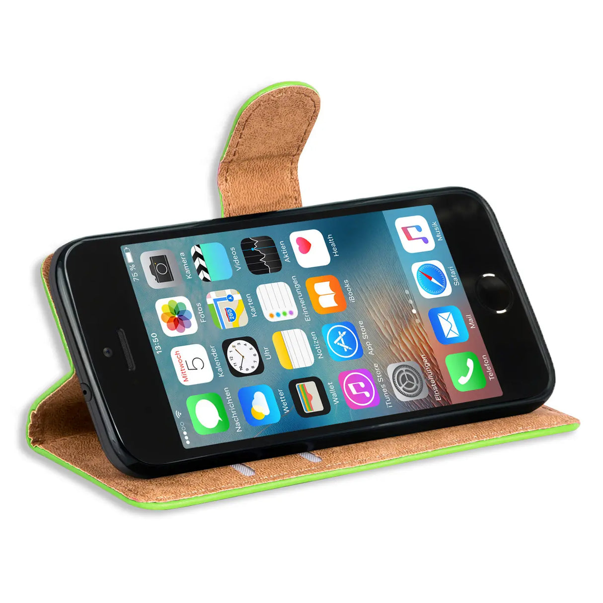 iPhone 5 / 5S / SE Klapphülle in Grün mit Kartenfächern und Schutz