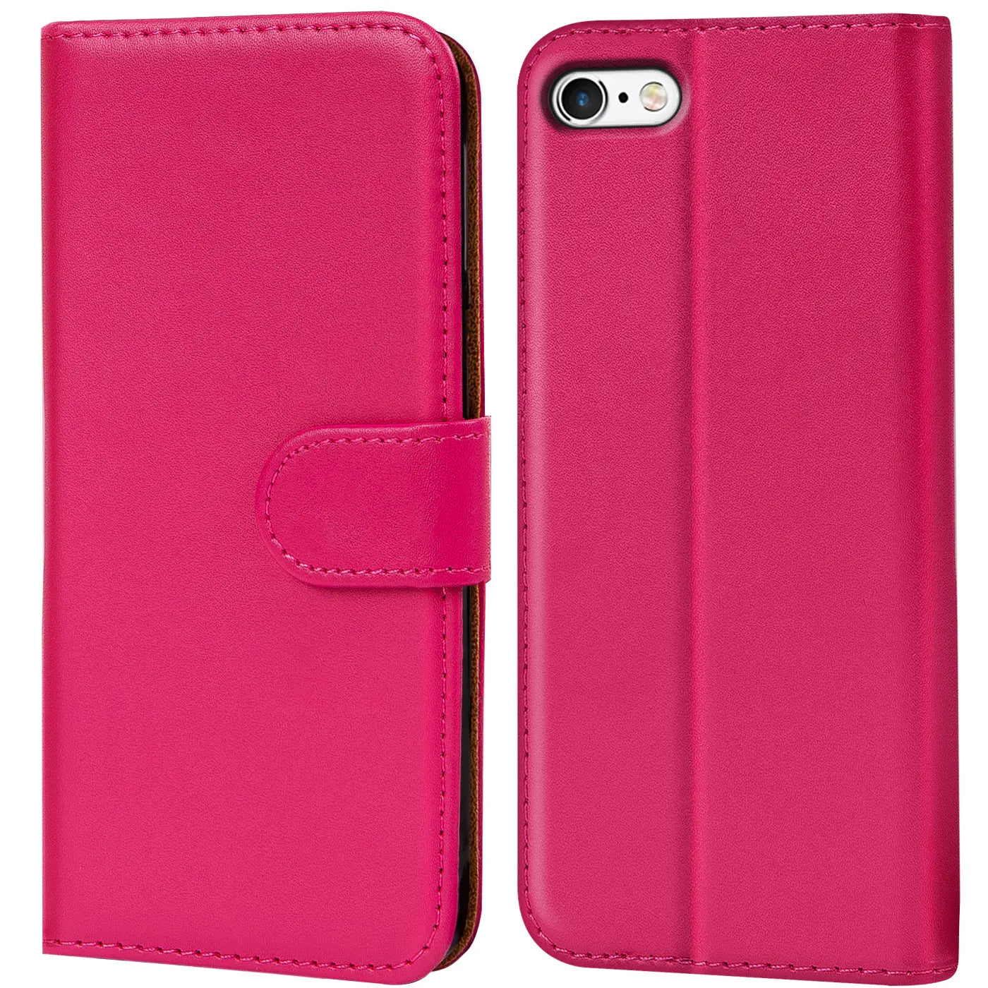 Pink Kunstleder Klapphülle für iPhone 6/6S, Vorder- und Rückansicht.
