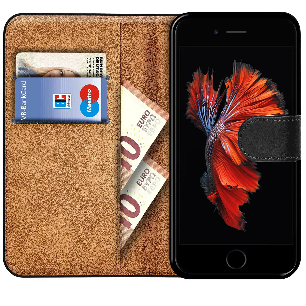 iPhone 6s Plus / 6 Plus Klapphülle in Schwarz mit Kartenfächern und Schutz