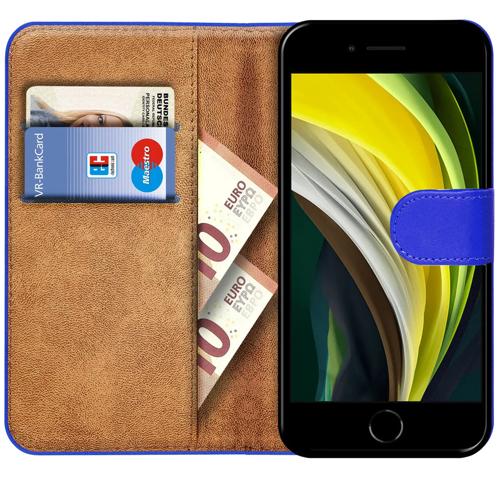 iPhone 7 / 8 / SE 2 / SE 3 Klapphülle in Blau mit Kartenfächern und Schutz