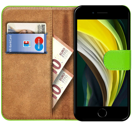 iPhone 7 / 8 / SE 2 / SE 3 Klapphülle in Grün mit Kartenfächern und Schutz