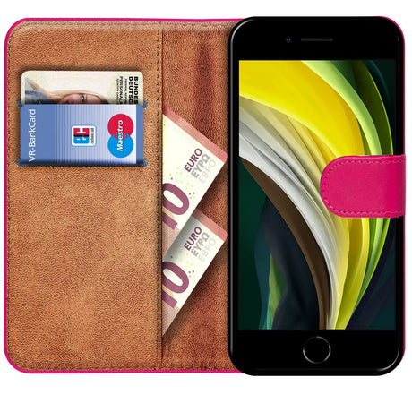 iPhone 7 / 8 / SE 2 / SE 3 Klapphülle in Pink mit Kartenfächern und Schutz