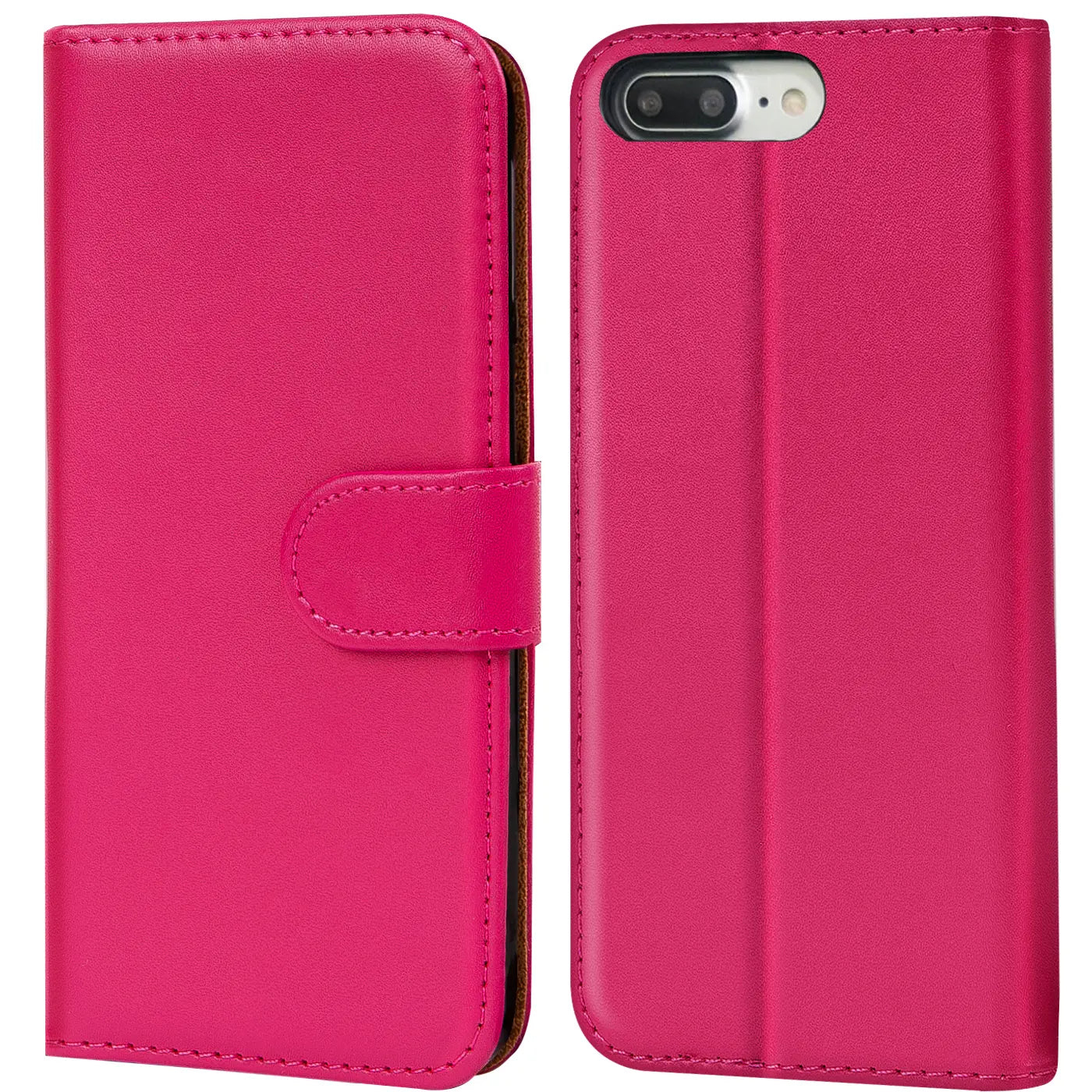 Pink Kunstleder Klapphülle mit Kartenfächern, Vorder- und Rückansicht, iPhone 7 Plus/8 Plus