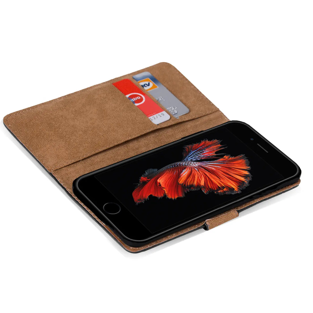 iPhone 7 Plus / 8 Plus Klapphülle in Schwarz mit Kartenfächern und Schutz