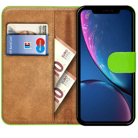 iPhone XR Klapphülle in Grün mit Kartenfächern und Schutz