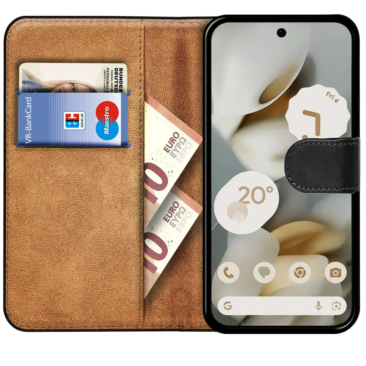 Google Pixel 10 Pro XL Klapphülle in Schwarz mit Kartenfächern und Schutz