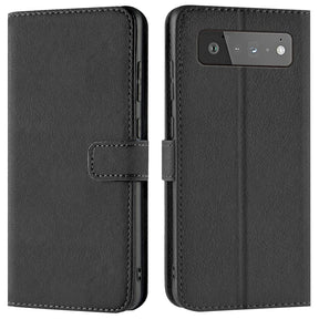 Google Pixel 6a Klapphülle in Schwarz mit Kartenfächern und Schutz