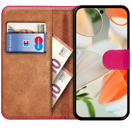 Google Pixel 9 Klapphülle in Pink mit Kartenfächern und Schutz