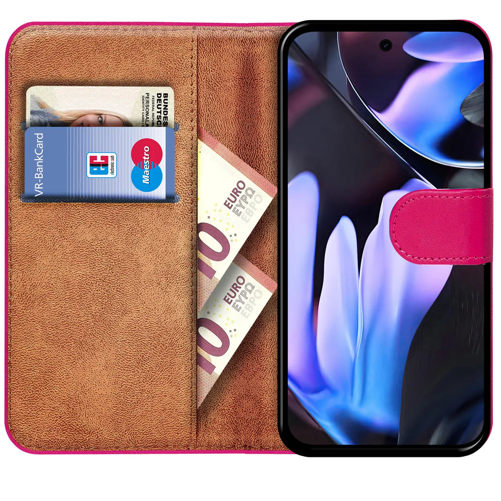 Google Pixel 9 Pro Klapphülle in Pink mit Kartenfächern und Schutz