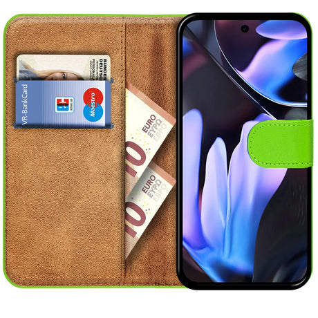 Google Pixel 9 Pro XL Klapphülle in Grün mit Kartenfächern und Schutz