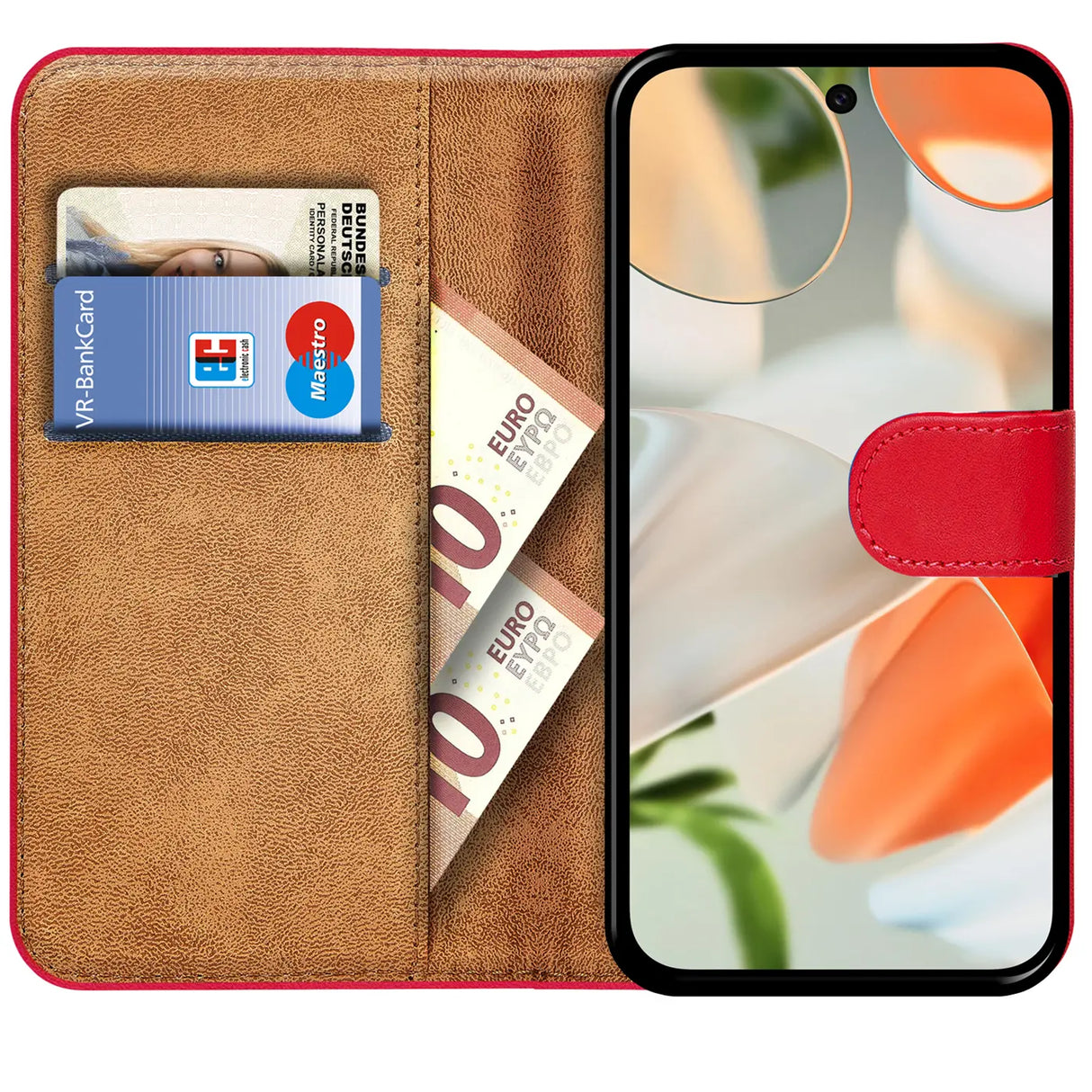 Google Pixel 9 Klapphülle in Rot mit Kartenfächern und Schutz