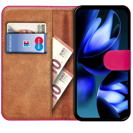 Google Pixel 9a Klapphülle in Pink mit Kartenfächern und Schutz