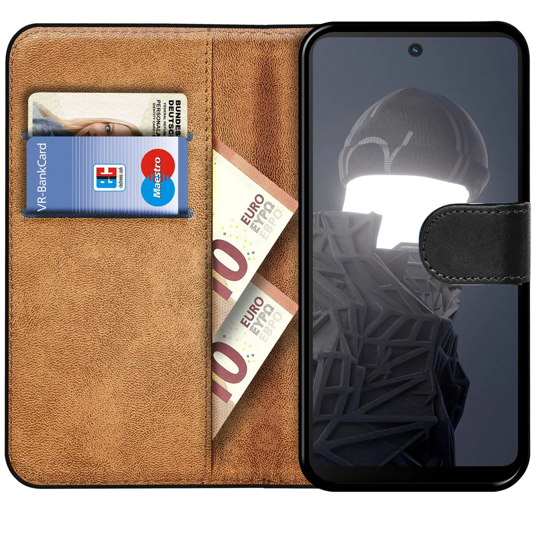 Integrierte Fächer für Karten und Bargeld