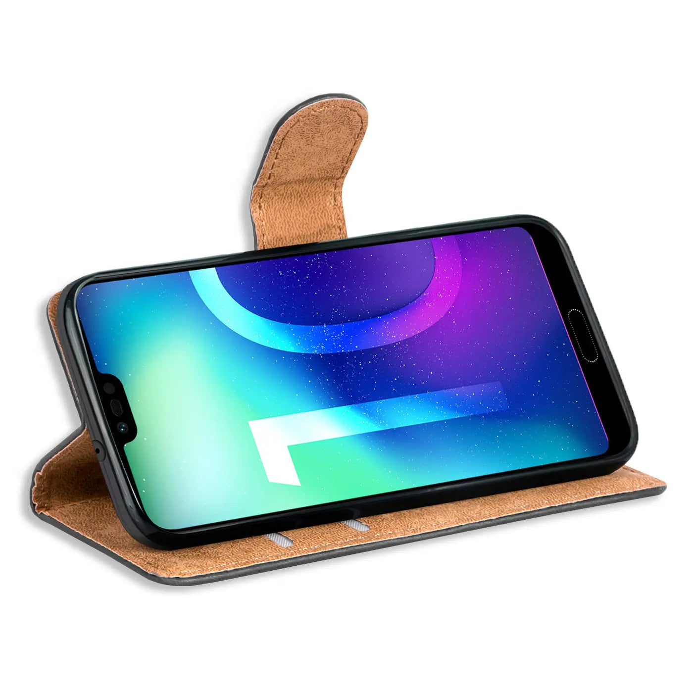 Braun Kunstleder Klapphülle mit Kartenfächern, Honor 10, Seitenansicht