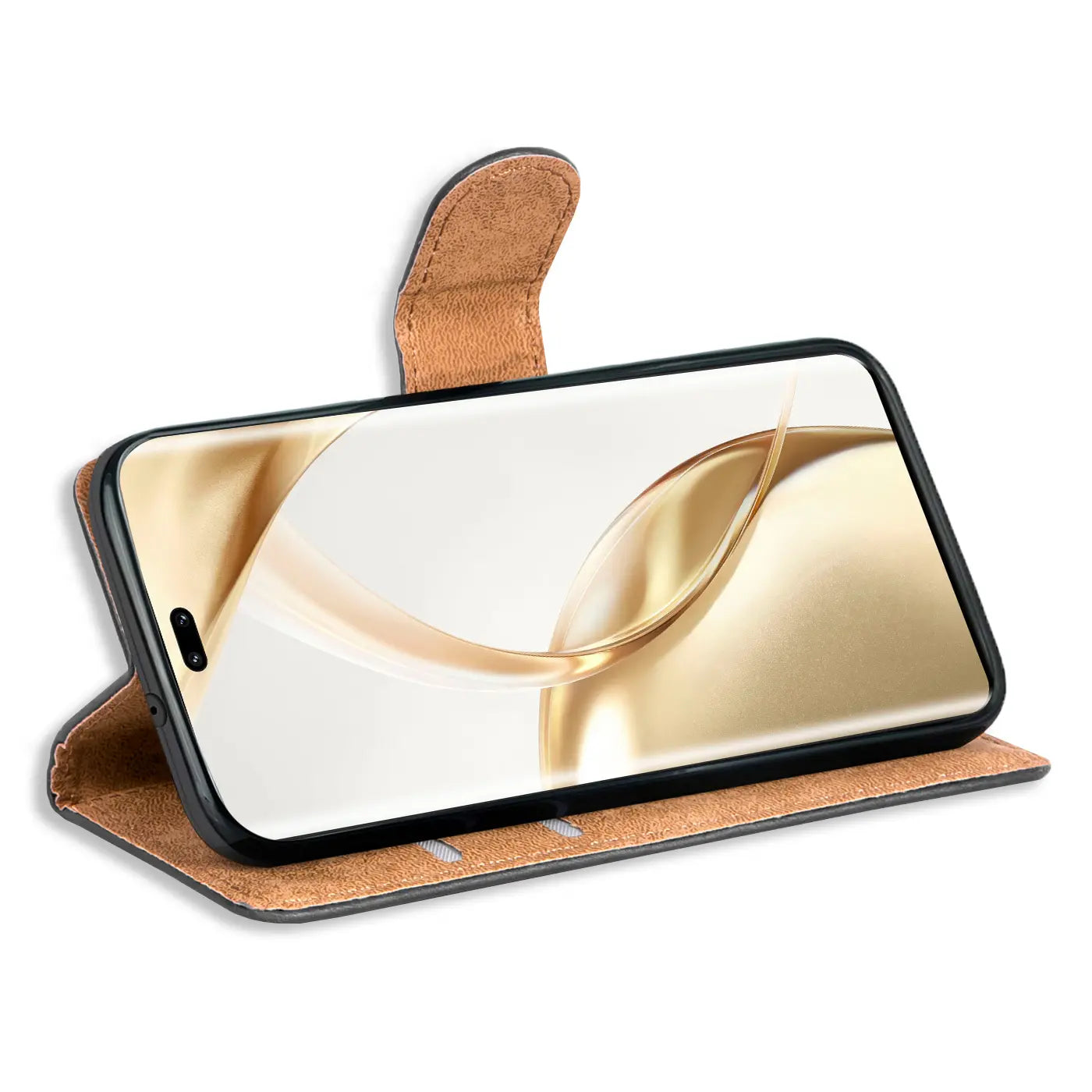 Braune Leder-Klapphülle mit Kartenfächern, Honor 200 Pro, Seitenansicht