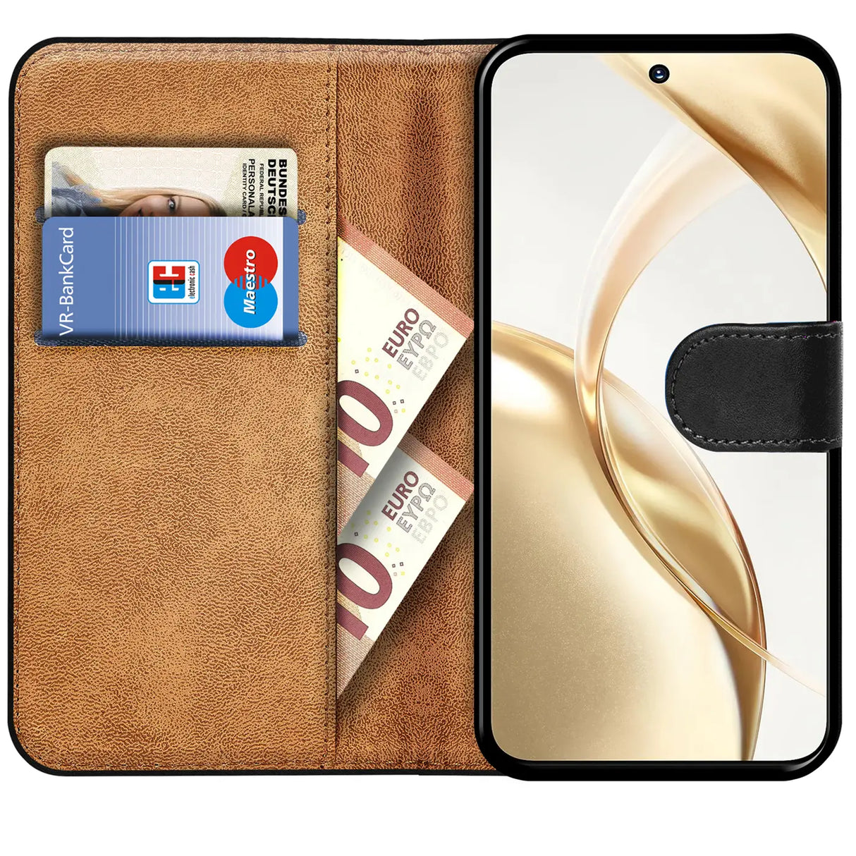 Honor 200 Klapphülle in Schwarz mit Kartenfächern und Schutz