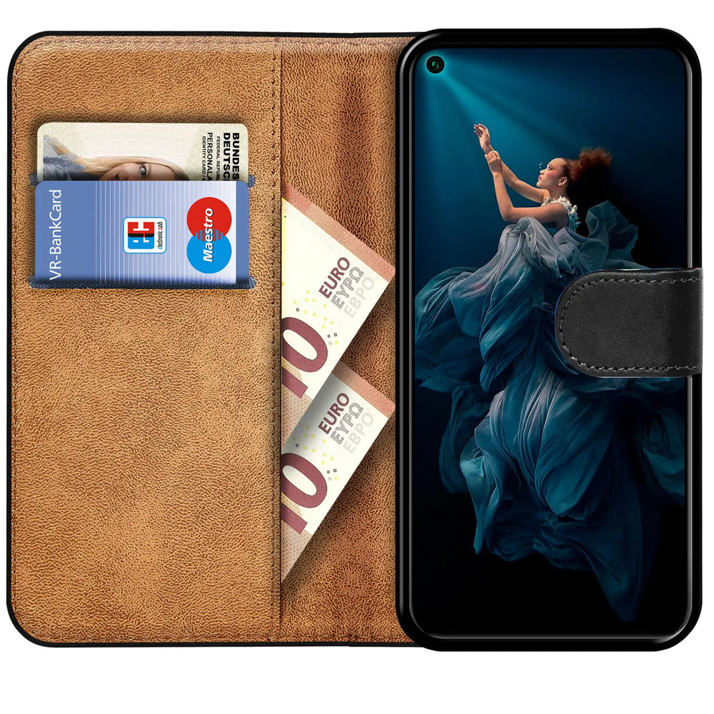 Honor 20 Pro Klapphülle in Schwarz mit Kartenfächern und Schutz