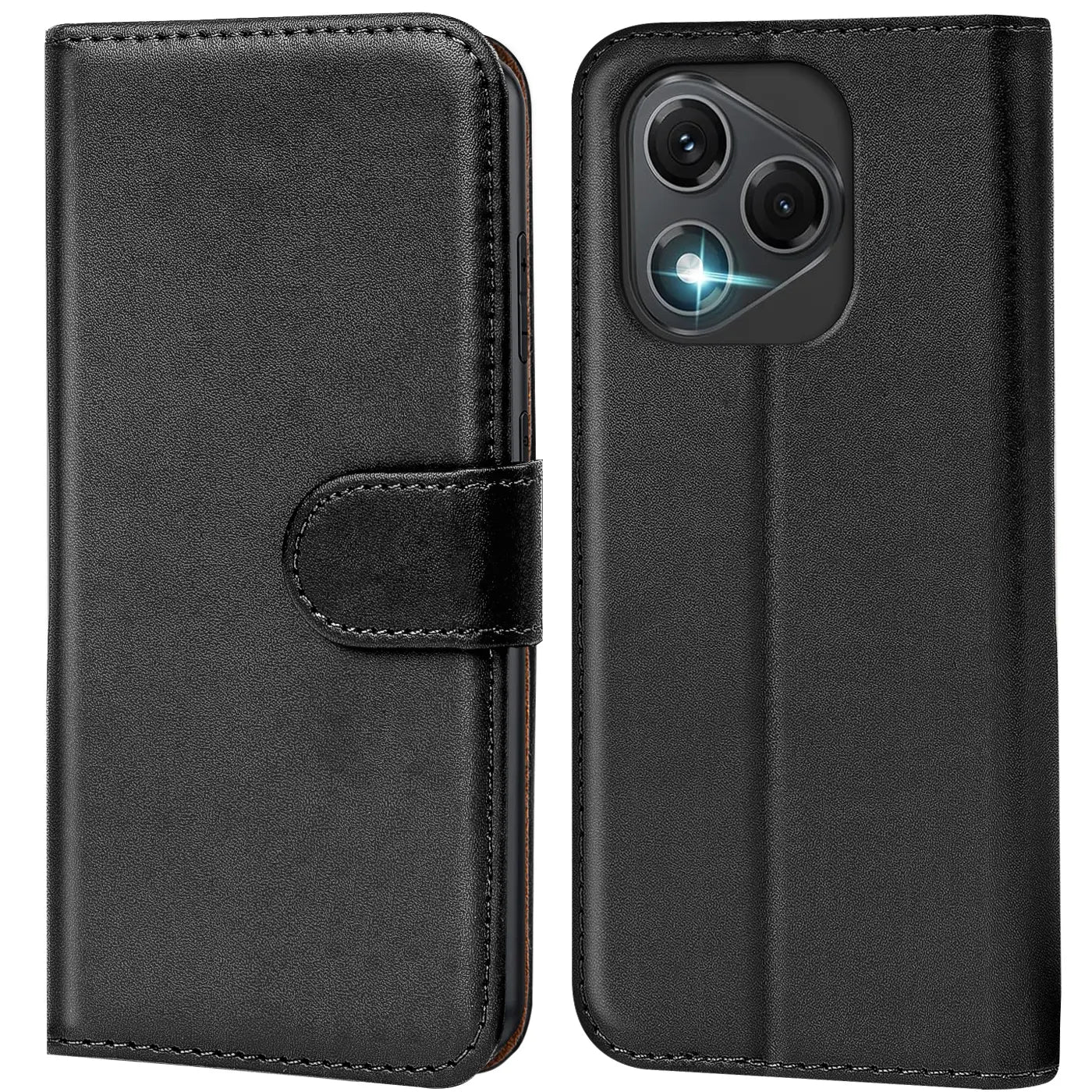 Schwarze Leder-Klapphülle mit Kartenfächern, Vorder- und Rückansicht, Honor 400 Lite.
