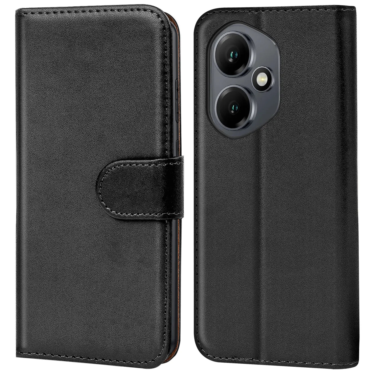 Schwarze Leder-Klapphülle mit Kartenfächern, Vorder- und Rückansicht, Honor 400.