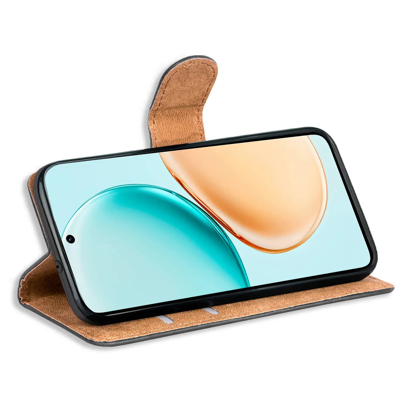 Braune Leder-Klapphülle mit Kartenfächern, Honor 400 Smart, von vorne, leicht schräg