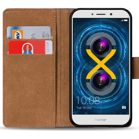 Honor 6X Klapphülle in Schwarz mit Kartenfächern und Schutz